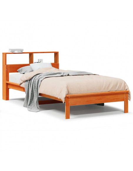 Letto Libreria senza Materasso Marrone Cera 100x200 cm in Pino