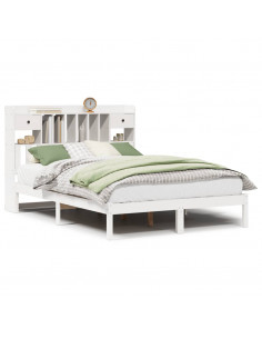 Letto Libreria senza Materasso Bianco 140x200 cm Legno di Pino 2