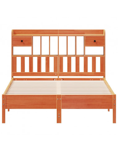 Letto Libreria senza Materasso Marrone Cera 140x190 cm in Pino