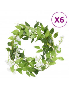 Ghirlande Fiori Artificiali 6 pz Bianco 200cm 2