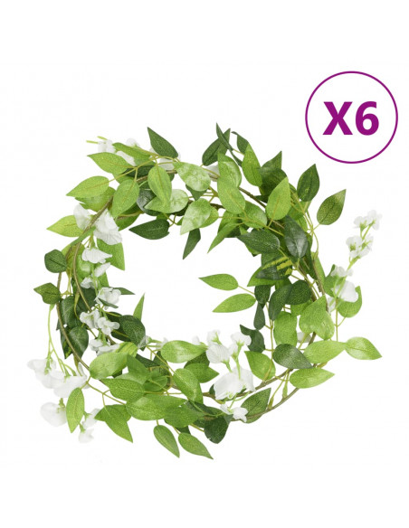 Ghirlande Fiori Artificiali 6 pz Bianco 200cm