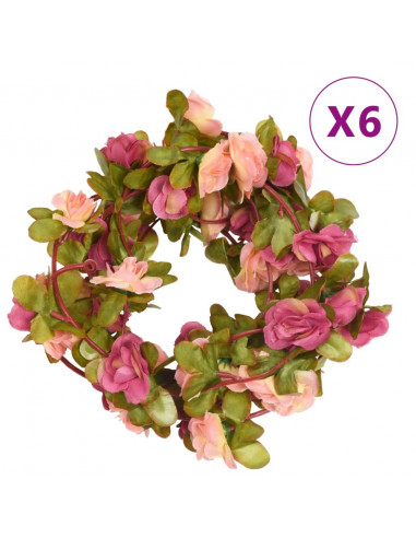 Ghirlande Fiori Artificiali 6 pz Rosso Rosato 250cm