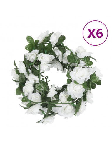 Ghirlande Fiori Artificiali 6 pz Bianco 240cm