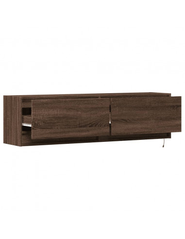 Mobile TV a Parete con Luci LED Rovere Marrone 140x31x38 cm