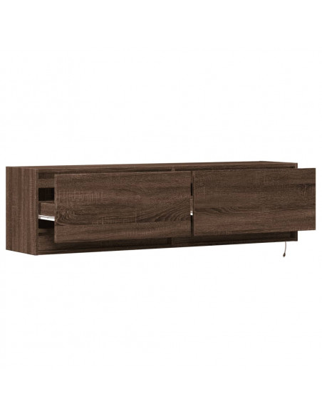 Mobile TV a Parete con Luci LED Rovere Marrone 140x31x38 cm