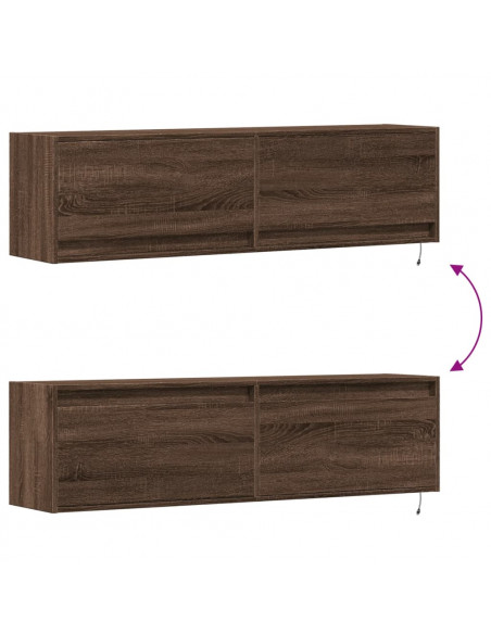 Mobile TV a Parete con Luci LED Rovere Marrone 140x31x38 cm