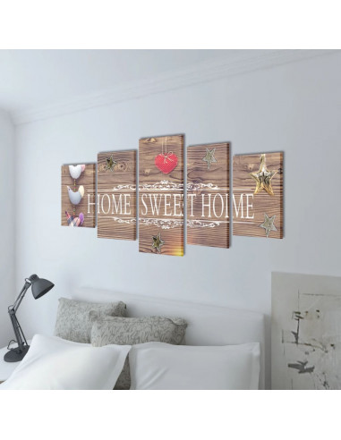 Set Stampa su Tela da Muro 5 pz Home Sweet Home 100 x 50 cm