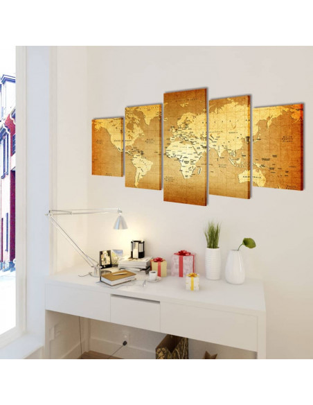 Set Stampa su Tela da Muro 5 pz Mappa del Mondo 100 x 50 cm