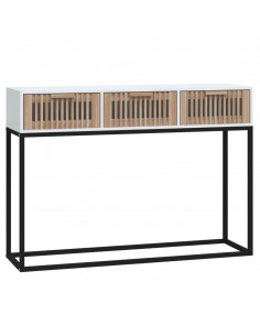 Tavolino Consolle Bianco 105x30x75 cm Legno Multistrato e Ferro 2