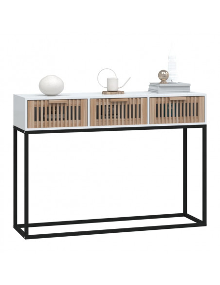 Tavolino Consolle Bianco 105x30x75 cm Legno Multistrato e Ferro