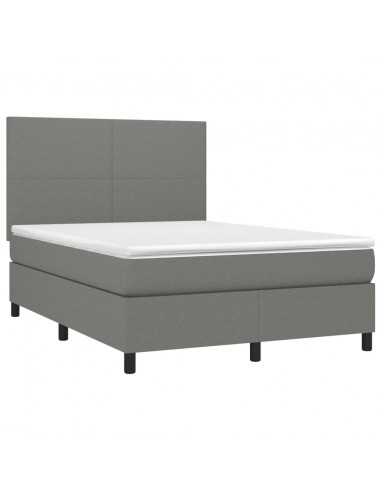 Letto a Molle Materasso e LED Grigio Scuro 140x200cm in Tessuto