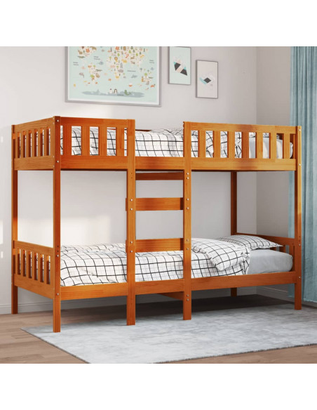 Letto a Castello Marrone Cera 75x190 cm in Legno di Pino
