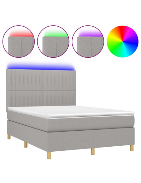 Letto a Molle Materasso e LED Grigio Chiaro 140x200 cm Tessuto