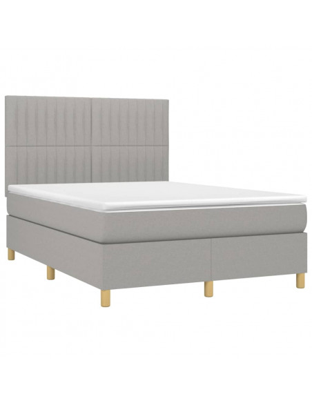 Letto a Molle Materasso e LED Grigio Chiaro 140x200 cm Tessuto