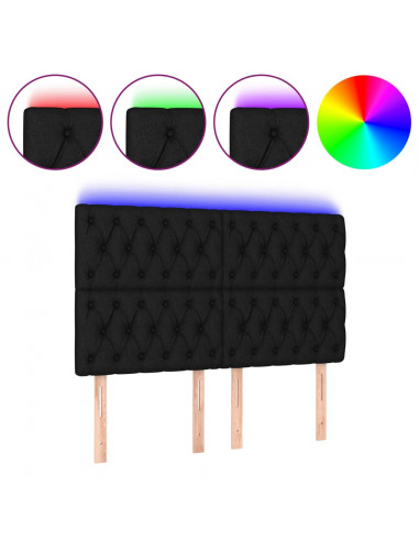 Testiera a LED Nera 144x7x118/128 cm in Tessuto