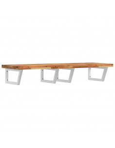 Ripiano a Parete per Lavabo in Acciaio e Massello di Acacia 2