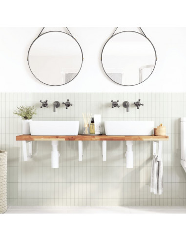 Ripiano a Parete per Lavabo in Acciaio e Massello di Acacia