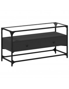 Mobile TV con Piano in Vetro Nero 98x35x51 cm Legno Multistrato 2