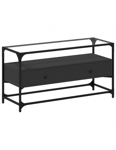 Mobile TV con Piano in Vetro Nero 98x35x51 cm Legno Multistrato