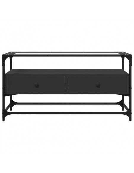 Mobile TV con Piano in Vetro Nero 98x35x51 cm Legno Multistrato