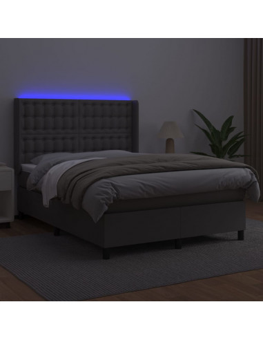 Giroletto Molle con Materasso e LED Grigio 140x190cm Similpelle