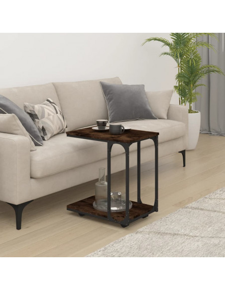 Tavolino con Ruote Rovere Fumo 50x35x55,5 cm Legno Multistrato