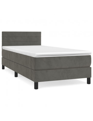 Giroletto a Molle con Materasso Grigio Scuro 90x200 cm Velluto