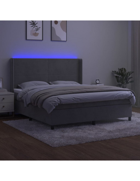 Letto a Molle Materasso e LED Grigio Chiaro 180x200 cm Velluto