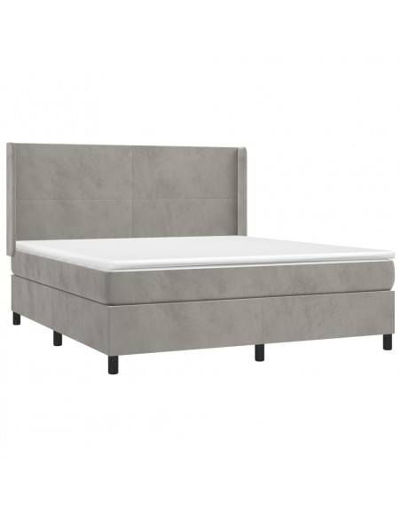 Letto a Molle Materasso e LED Grigio Chiaro 180x200 cm Velluto