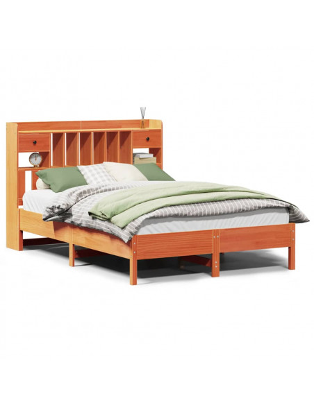 Letto Libreria senza Materasso Marrone Cera 135x190 cm in Pino