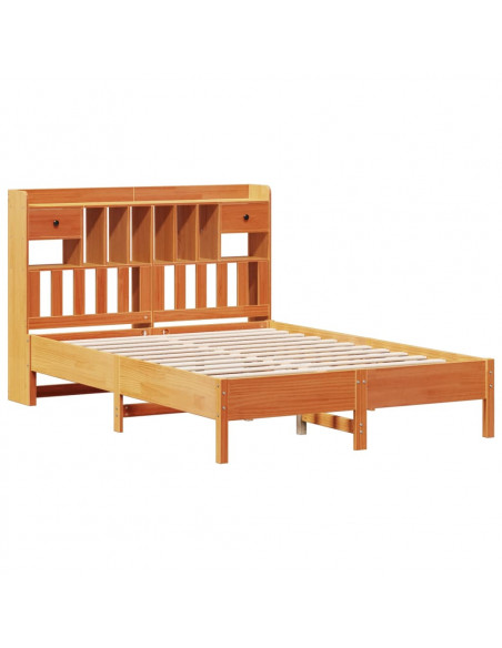 Letto Libreria senza Materasso Marrone Cera 135x190 cm in Pino