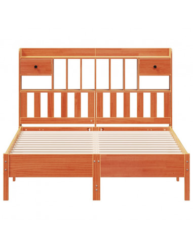 Letto Libreria senza Materasso Marrone Cera 135x190 cm in Pino