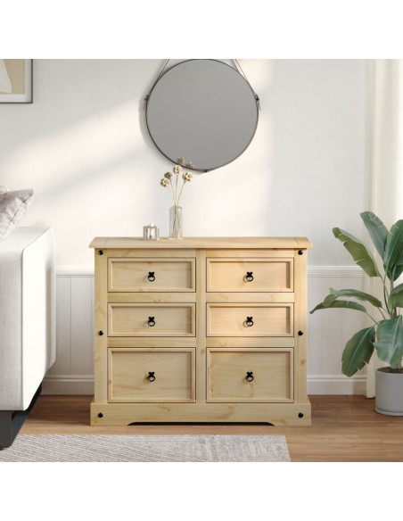 Cassettiera Corona 110x43x91 cm in Legno Massello di Pino
