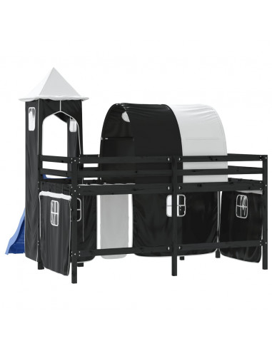 Letto a Soppalco con Torre Bambini Bianco e Nero 80x200cm Pino