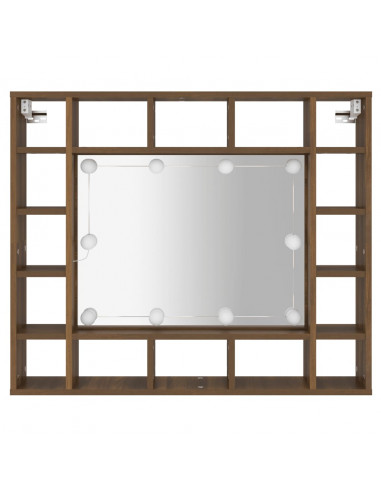 Mobile da Bagno a Specchio con LED Rovere Marrone 91x15x76,5 cm