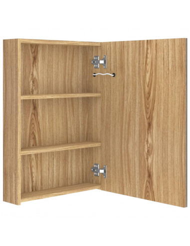 Armadietto Bagno con Specchio e LED Rovere 50x13x70 cm