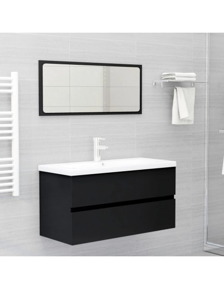 Mobile Lavabo Nero 90x38,5x45 cm in Legno Multistrato