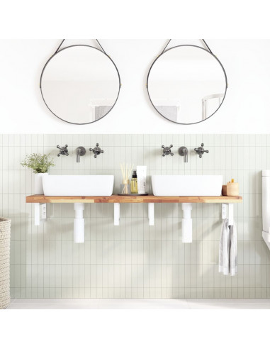 Ripiano a Parete per Lavabo in Acciaio e Massello di Acacia