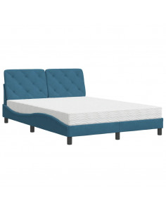 Letto con Materasso Blu 140x190 cm in Velluto 2