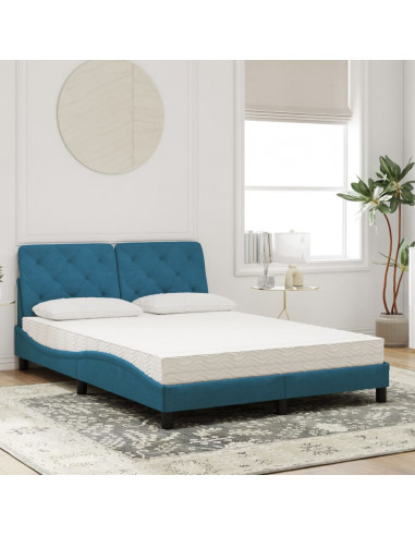 Letto con Materasso Blu 140x190 cm in Velluto