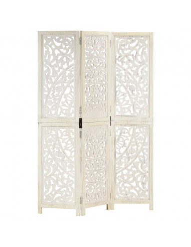 Divisorio 3 Pannelli Intagliato Bianco 120x165cm Mango Massello