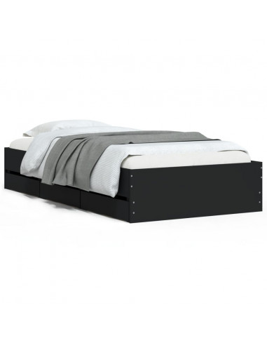 Giroletto con Cassetti Nero 100x200 cm in Legno Multistrato