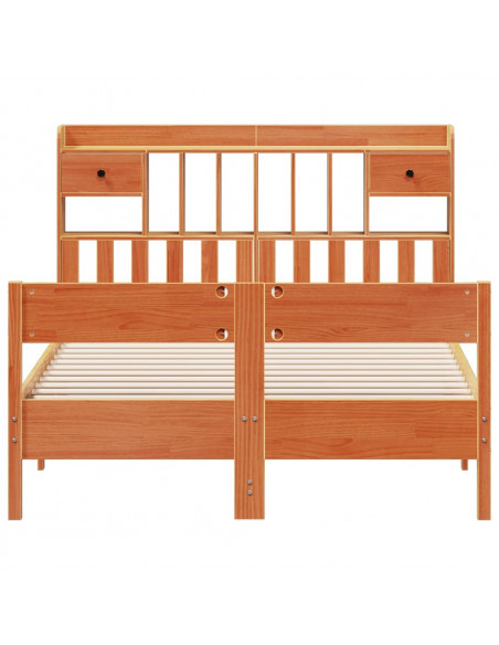 Letto Libreria senza Materasso Marrone Cera 140x200 cm in Pino