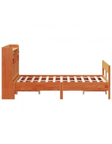 Letto Libreria senza Materasso Marrone Cera 140x200 cm in Pino