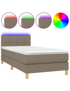 Letto a Molle con Materasso e LED Tortora 90x190 cm in Tessuto 2