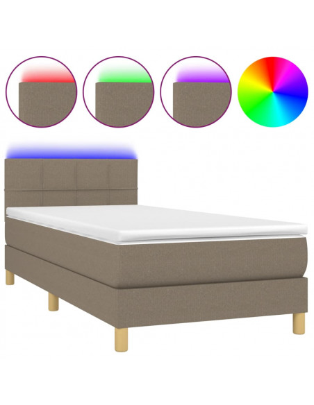 Letto a Molle con Materasso e LED Tortora 90x190 cm in Tessuto