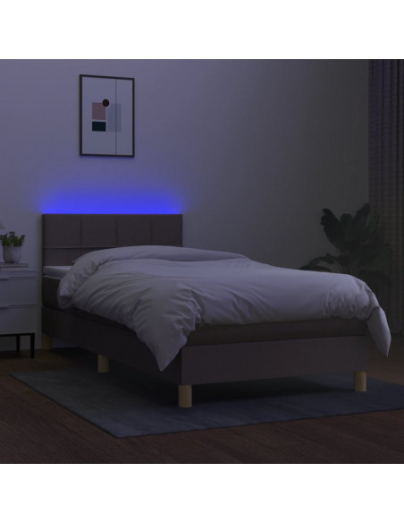Letto a Molle con Materasso e LED Tortora 90x190 cm in Tessuto