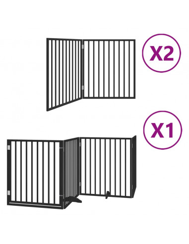 Cancello Cani Porta Pieghevole Nero 8 Pannelli 640 cm Pioppo
