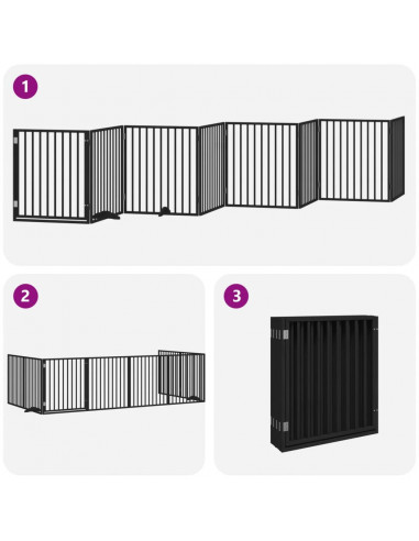 Cancello Cani Porta Pieghevole Nero 8 Pannelli 640 cm Pioppo