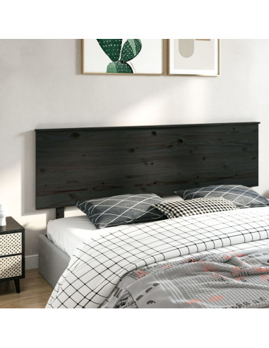 Testiera per Letto Nera 204x6x82,5 cm in Legno Massello di Pino